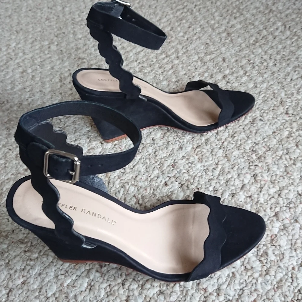 Loeffler Randall suede leather Piper Wedge in black size 7.5